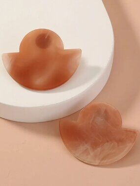 NEW Modernist Tan and White Acrylic Shape Neutral Statement Earrings